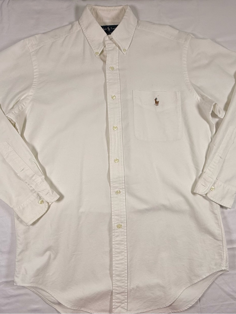 Ralph Lauren Men's Cream Oxford Button-Down Shirt with Embroidered Pony